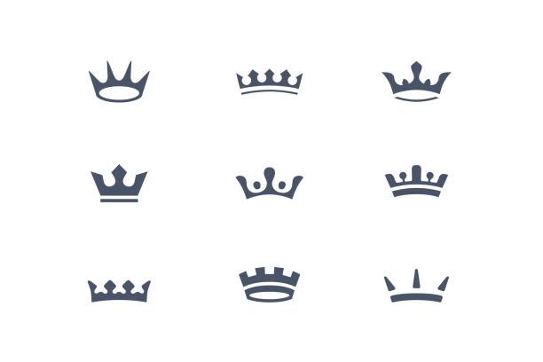 satz von königliche kronen, symbole - krone kopfbedeckung stock-grafiken, -clipart, -cartoons und -symbole