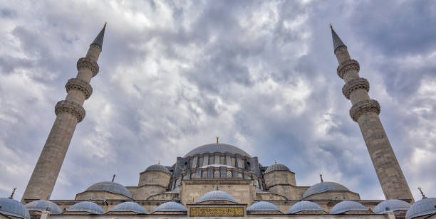 tir de jour extérieur faible angle de dômes de la mosquée süleymaniye, istanbul, turquie - istanbul surrounding wall suleymanie mosque turkey photos et images de collection