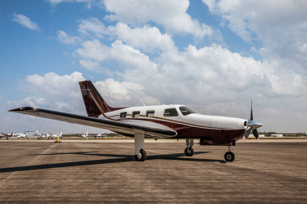 istock Private small single piston aircraft on airport runway 823591412