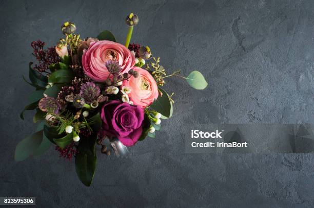 Flower Arangement Of Roses And Ranunculus Stock Photo - Download Image Now - Bouquet, Wedding, Flower