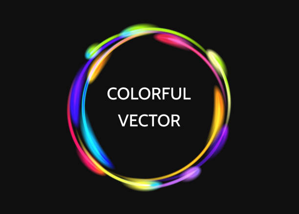 Abstract  multicolored  neon  lights  ring. Colorful  neon circle lights effect  on black  background. Shining  magic flash energy beams. Abstract  multicolored  ring. Comet trails.  Vector  banner template. glow stick stock illustrations