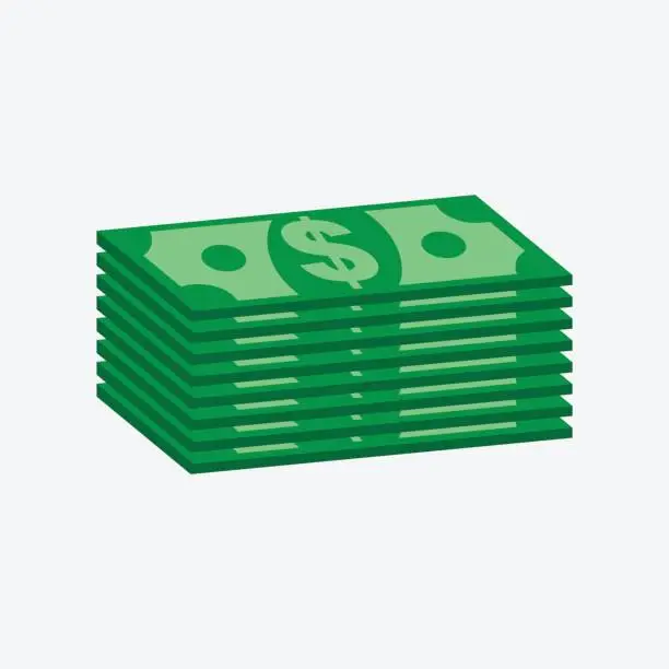 Vector illustration of Stacks dollar cash. Vector illustration in flat design on white background