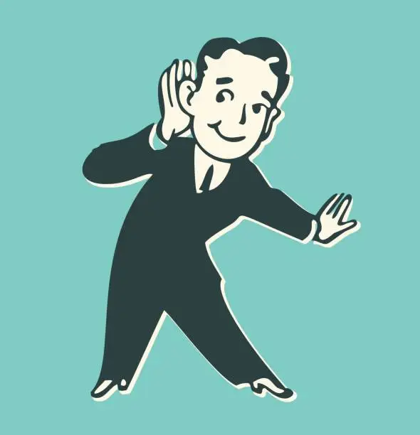 Vector illustration of Man listening with hand.