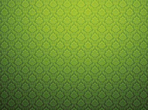 Green damask wallpaper with floral patterns