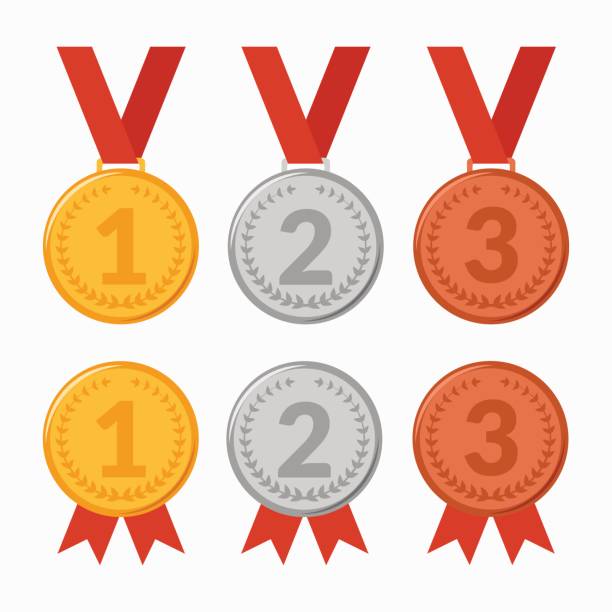 набор иконок награжденных медалями - second place ribbon award suit stock illustrations