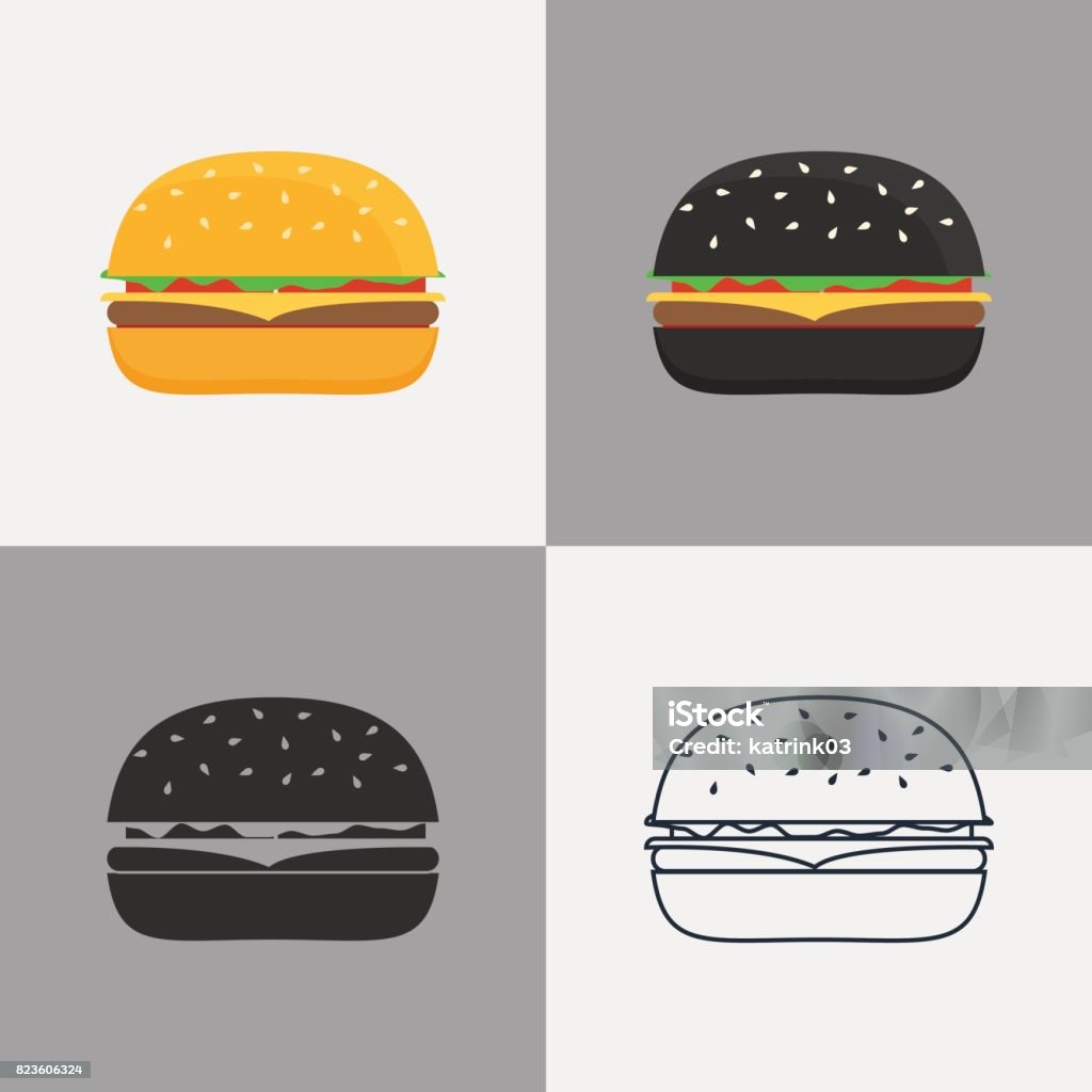 Conjunto de iconos de burger - arte vectorial de Hamburguesa - Alimento libre de derechos