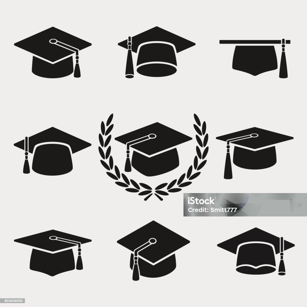 Senrior Cap Vector Graduation Cap Set Vector Stock Illustration - Download Image Now ...