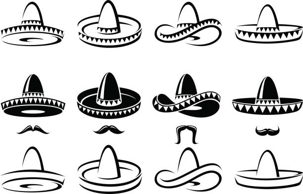 illustrazioni stock, clip art, cartoni animati e icone di tendenza di set di sombrero. vettore - sombrero hat mexican culture isolated