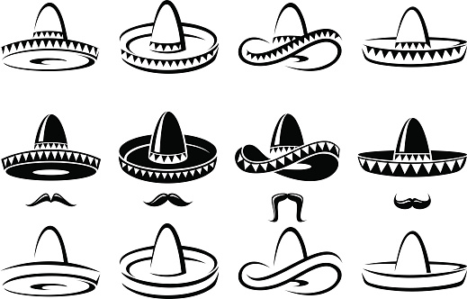 Sombrero set. Collection sombrero  set, edit size and color, vector