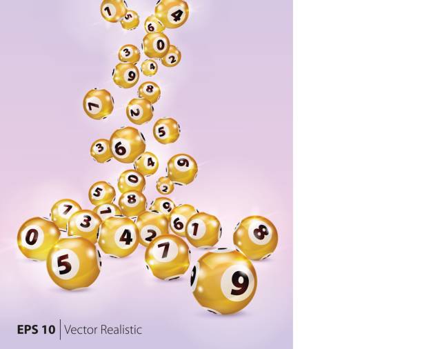 Vector Golden Bingo balls fall randomly Vector Gold Bingo balls fall randomly on pink background. Lottery Number Balls. Golden balls. Bingo ball. Bingo golden balls with numbers. Realistic vector. Vector illustration. beige background illustrations stock illustrations