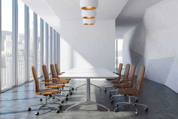istock Front view of a brown chair conference room 823626558
