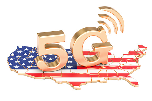 5G in USA concept, 3D rendering isolated on white background
