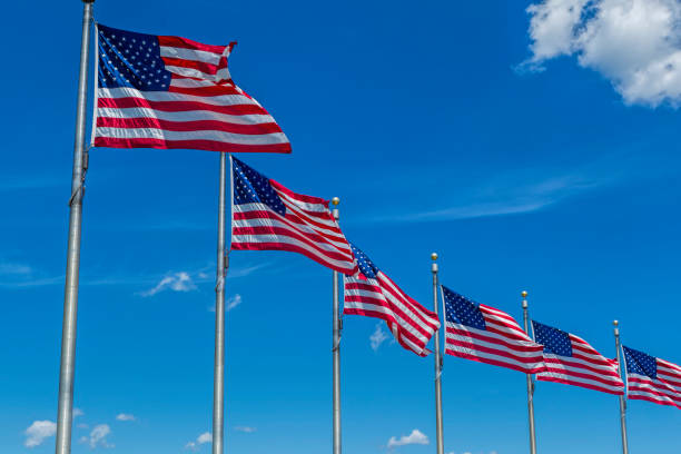 istock Row of flags and blue sky. 823634758
