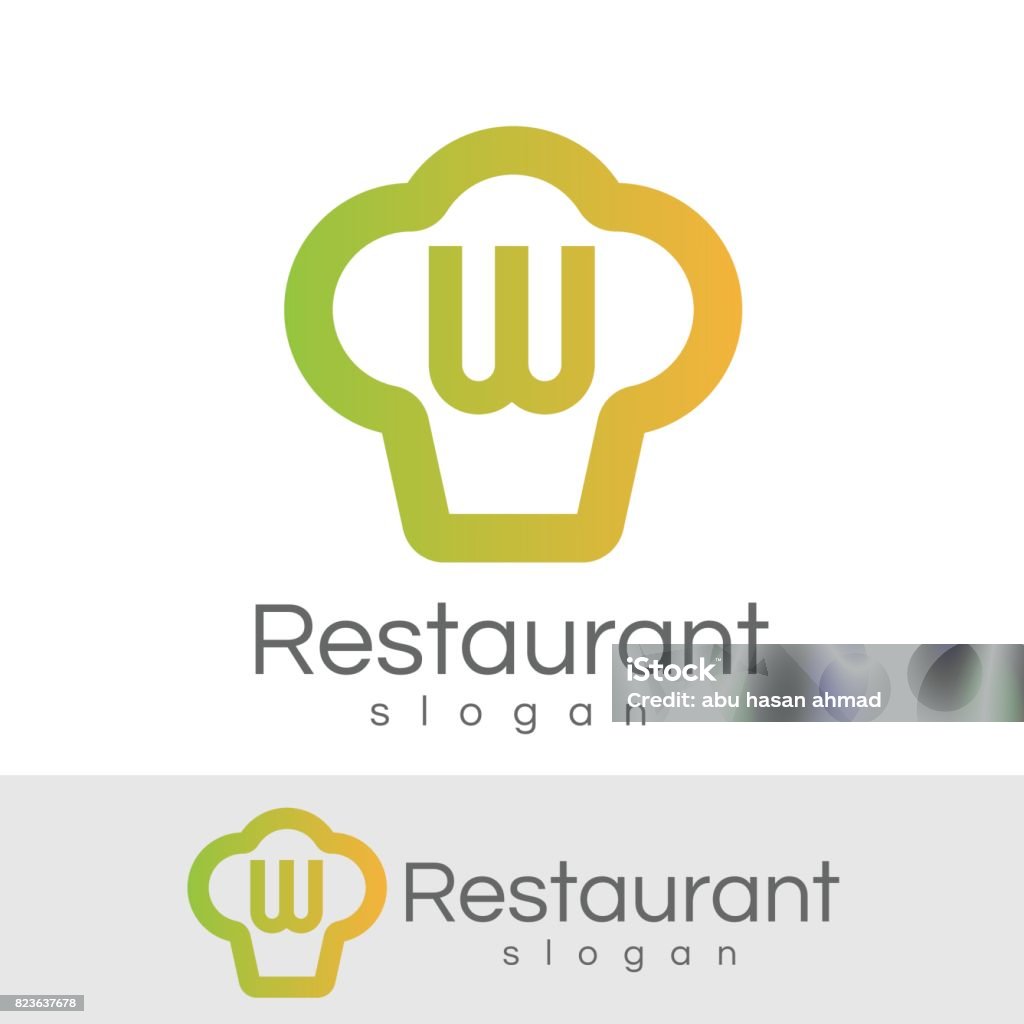 restaurant de design d’icône W lettre initiale - clipart vectoriel de Chef cuisinier libre de droits