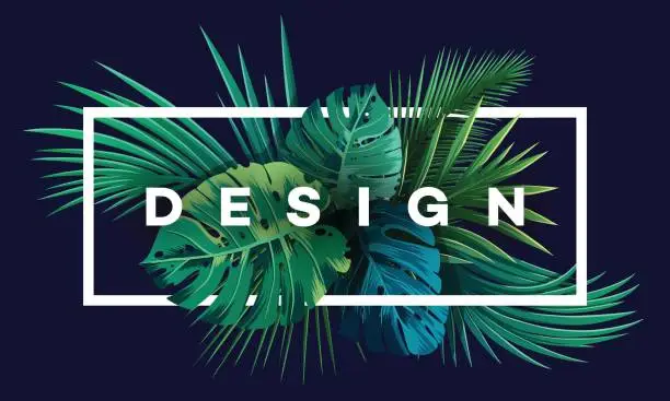 Vector illustration of Bright tropical background with jungle plants. Exotic pattern with palm leaves.