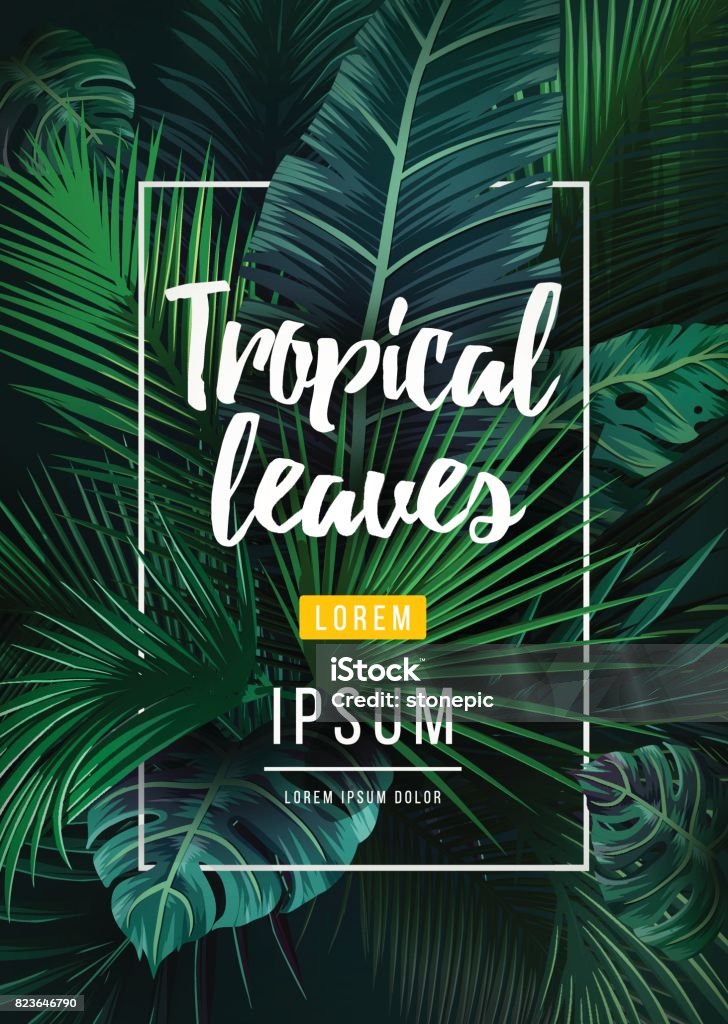 Bright tropical background with jungle plants. Exotic pattern with palm leaves Bright tropical background with jungle plants. Exotic pattern with palm leaves. Vector illustration Tropical Climate stock vector