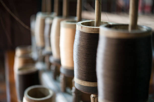 Silk thread at textile factory stock photo
