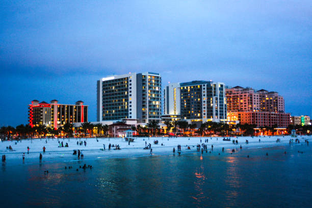 Clearwater Beach, Florida Coastline at Night Clearwater Beach, Florida Coastline at Night, Horizontal clearwater florida photos stock pictures, royalty-free photos & images