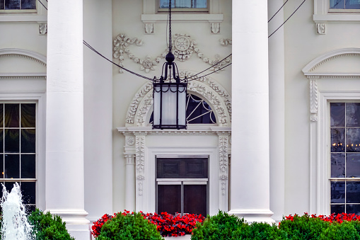 White House Door Red Flowers Chandelier Fountain Pennsylvania Ave Washington DC
