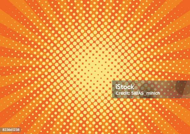 Orange Yelow Rays And Dots Pop Art Background Retro Vector Illustration Drawing For Design Stock Illustration - Download Image Now