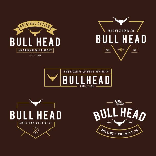 Vintage label with silhouette of bull head, Texas Wild West theme in white background an amazing illustration of Vintage label with silhouette of bull head, Texas Wild West theme in white background texas longhorns stock illustrations