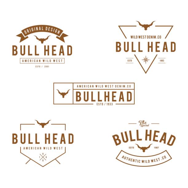 Vintage label with silhouette of bull head, Texas Wild West theme in white background an amazing illustration of Vintage label with silhouette of bull head, Texas Wild West theme in white background theme wild wild west stock illustrations