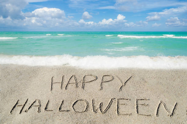 istock Happy halloween background on the beach 823665818