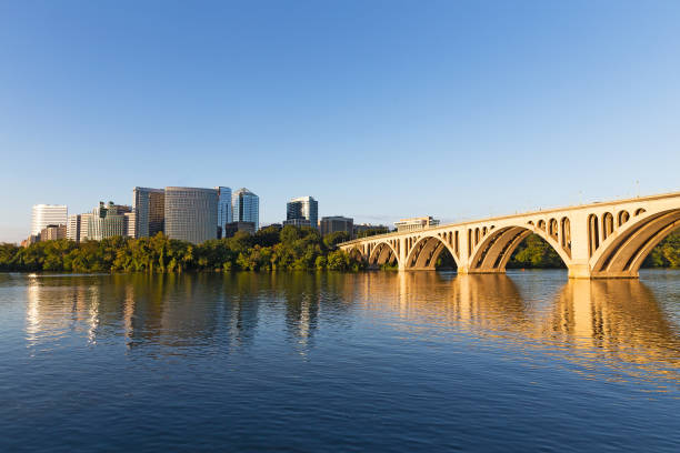 istock Sunrise over Potomac River with Key Bridge in a view. 823666084