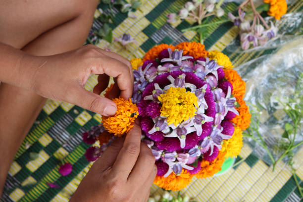 istock Thai Local people make flower bowl 823671856