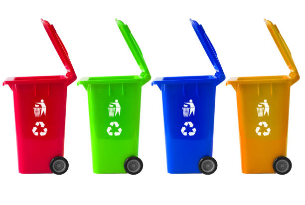 istock Trash Bin mix color with recycle logo. 823672566