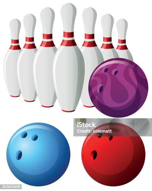 Bowling Pins And Balls In Different Colors Stock Illustration - Download Image Now - Art, Australia, Blue