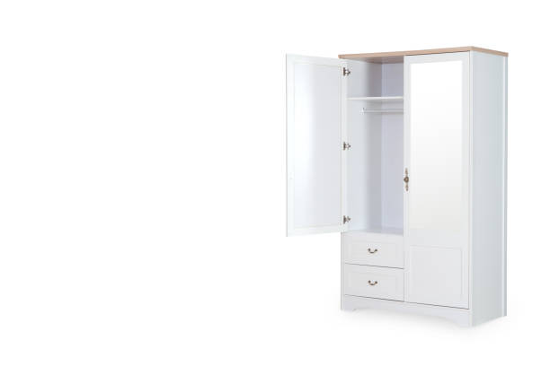 istock Entry open white wardrobe isolated on white background with space for copy. 823676634