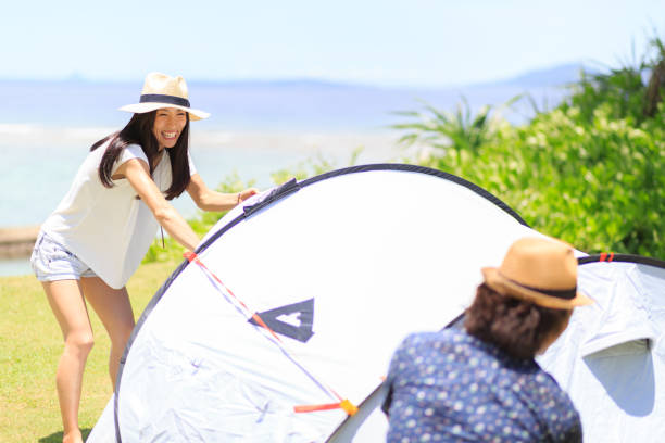 istock Young people camping in the tent. 823680932