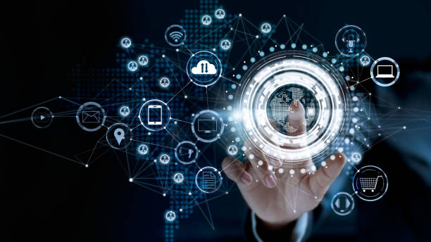 istock Businessman touching a global network connection, Omni Channel and communications concept 823686896