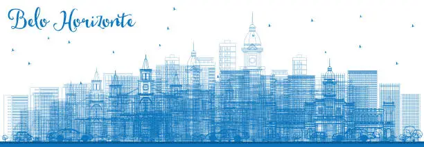 Vector illustration of Outline Belo Horizonte Skyline with Blue Buildings.