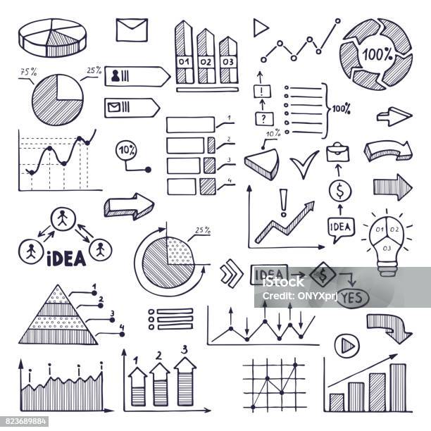 Pie Graph Graphics And Charts Business Illustrations In Hand Drawn Style Stock Illustration - Download Image Now