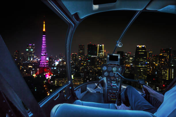 istock Helicopter in Tokyo cityscape 823700598