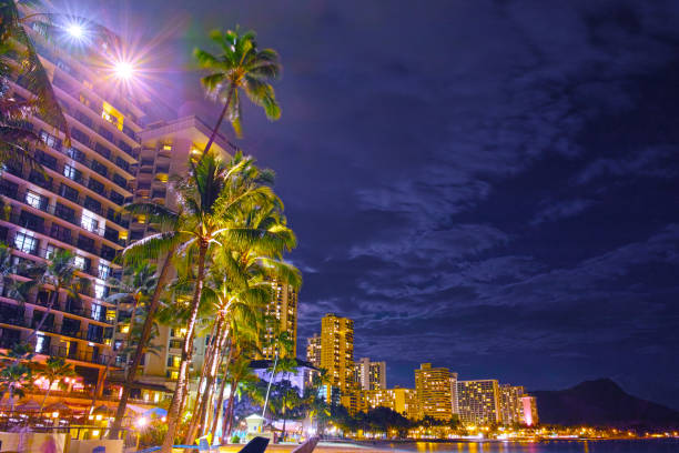 istock Night view of Hawaii Waikiki Beach 823700862