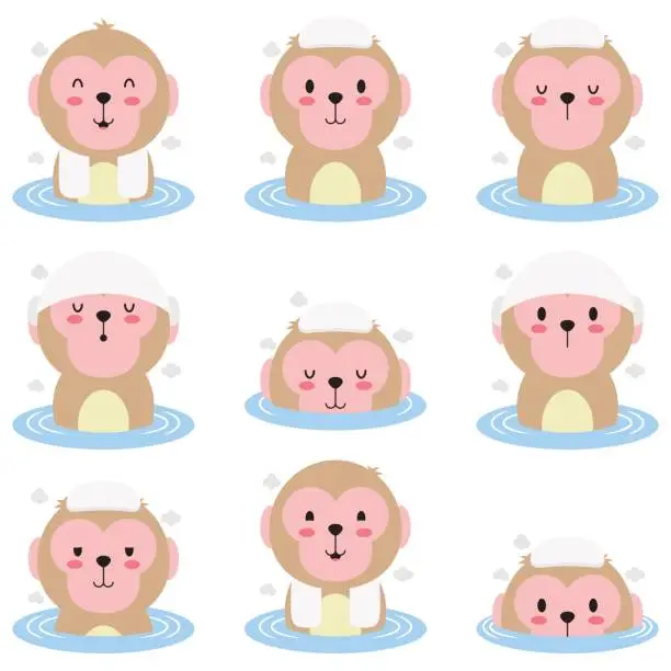 Vector illustration of Cute Monkey Hot Bath