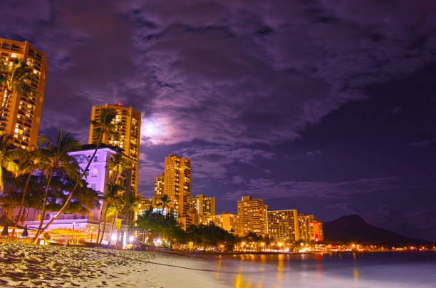 istock Night view of Hawaii Waikiki Beach 823700886