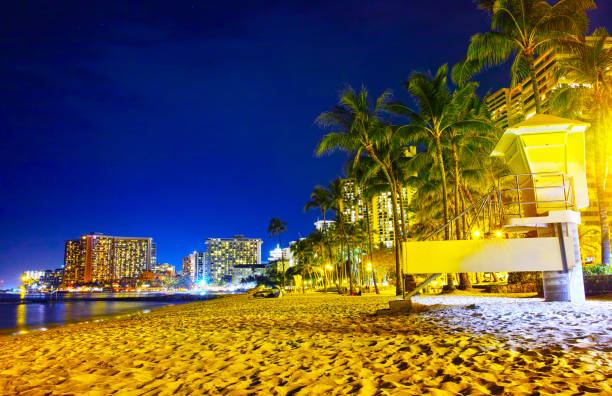 istock Night view of Hawaii Waikiki Beach 823700992