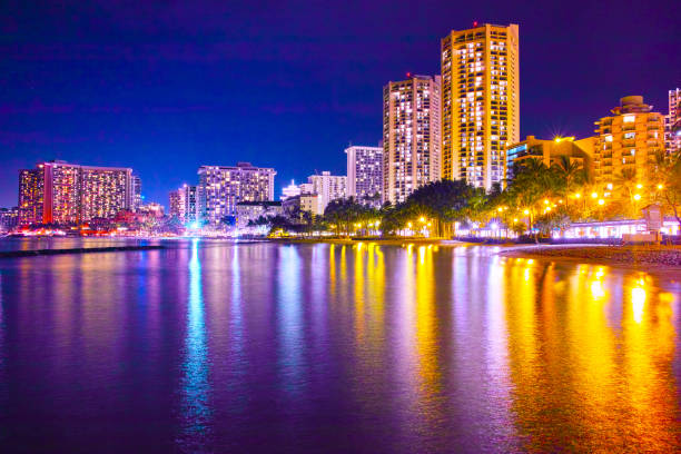 istock Night view of Hawaii Waikiki Beach 823701066