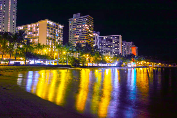 istock Night view of Hawaii Waikiki Beach 823701138