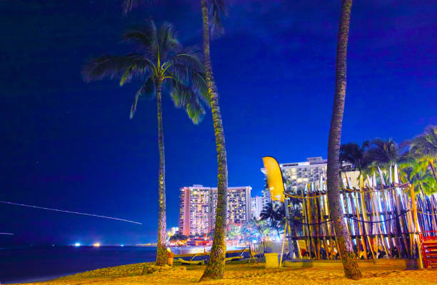 istock Night view of Hawaii Waikiki Beach 823701172