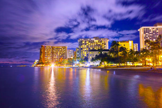 istock Night view of Hawaii Waikiki Beach 823701394