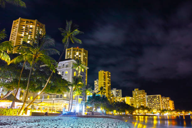 istock Night view of Hawaii Waikiki Beach 823701446
