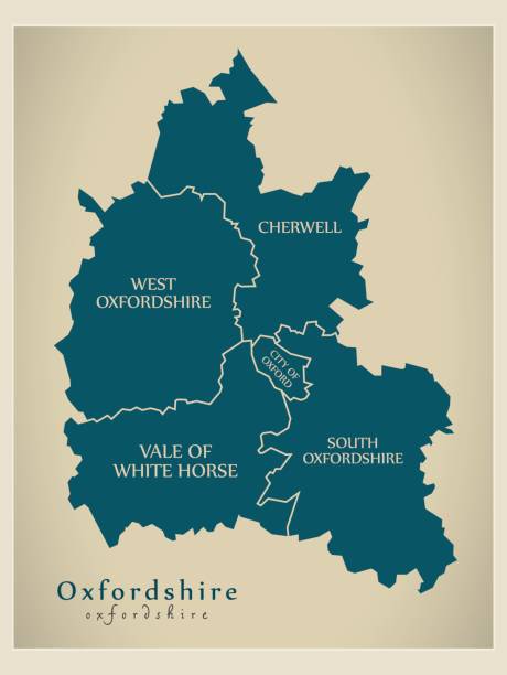 ilustraciones, imágenes clip art, dibujos animados e iconos de stock de mapa moderno - el condado de oxfordshire distrito leyendas ilustración inglaterra reino unido - oxfordshire