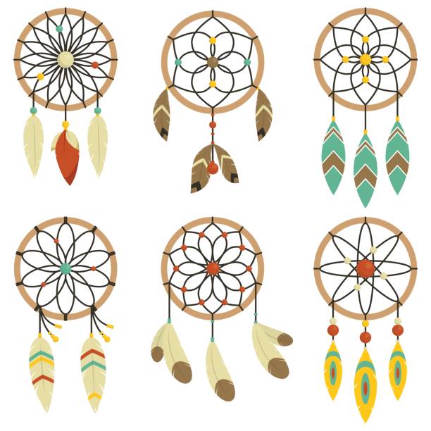 böhmische traumfänger und hipster-sammlung - dreamcatcher stock-grafiken, -clipart, -cartoons und -symbole