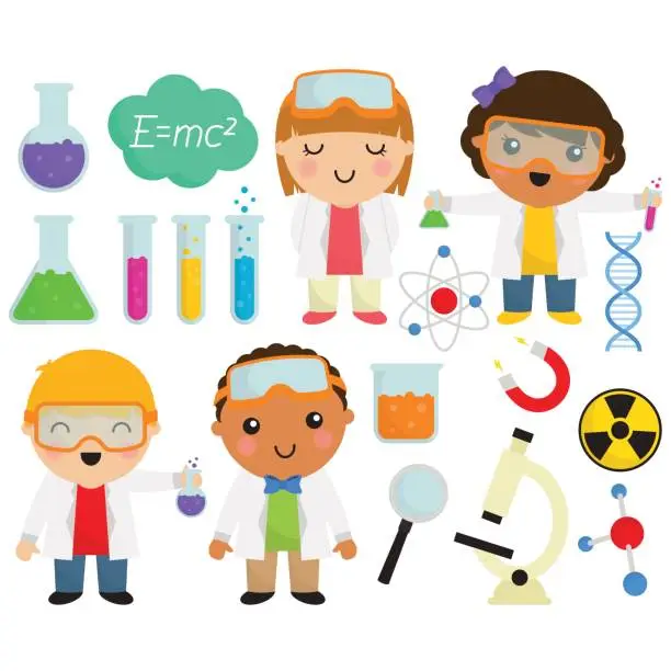 Vector illustration of Cute Scientists and Things
