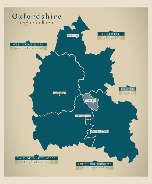 Modern Map - Oxfordshire county with district labels England UK illustration Modern Map - Oxfordshire county with district labels England UK illustration oxfordshire stock illustrations